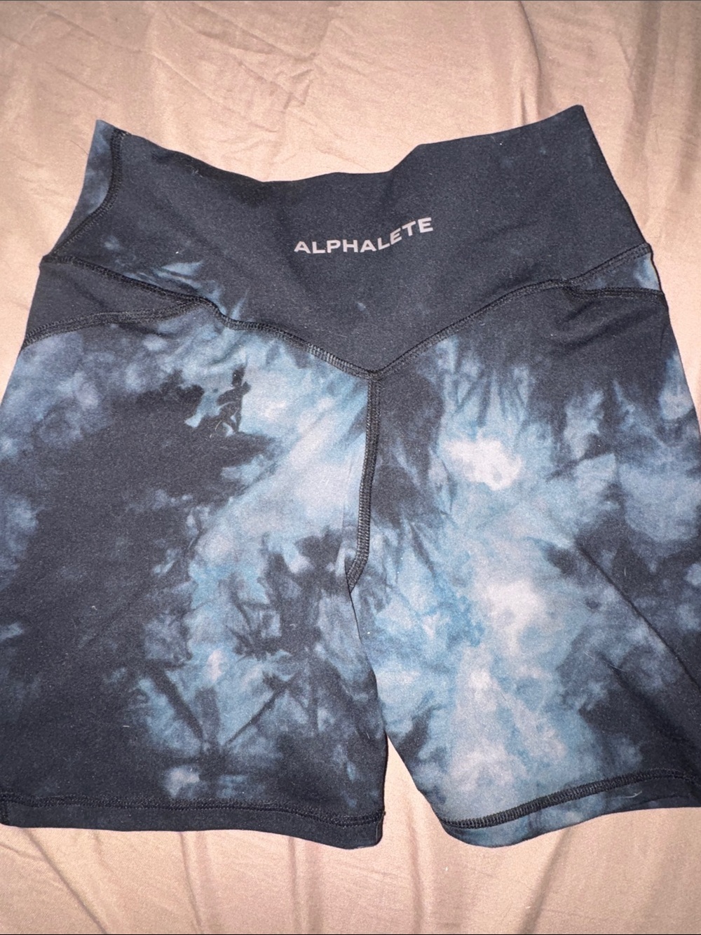 Alphalete Women's Black and Blue Tie-Dye High-Waist Bike Shorts